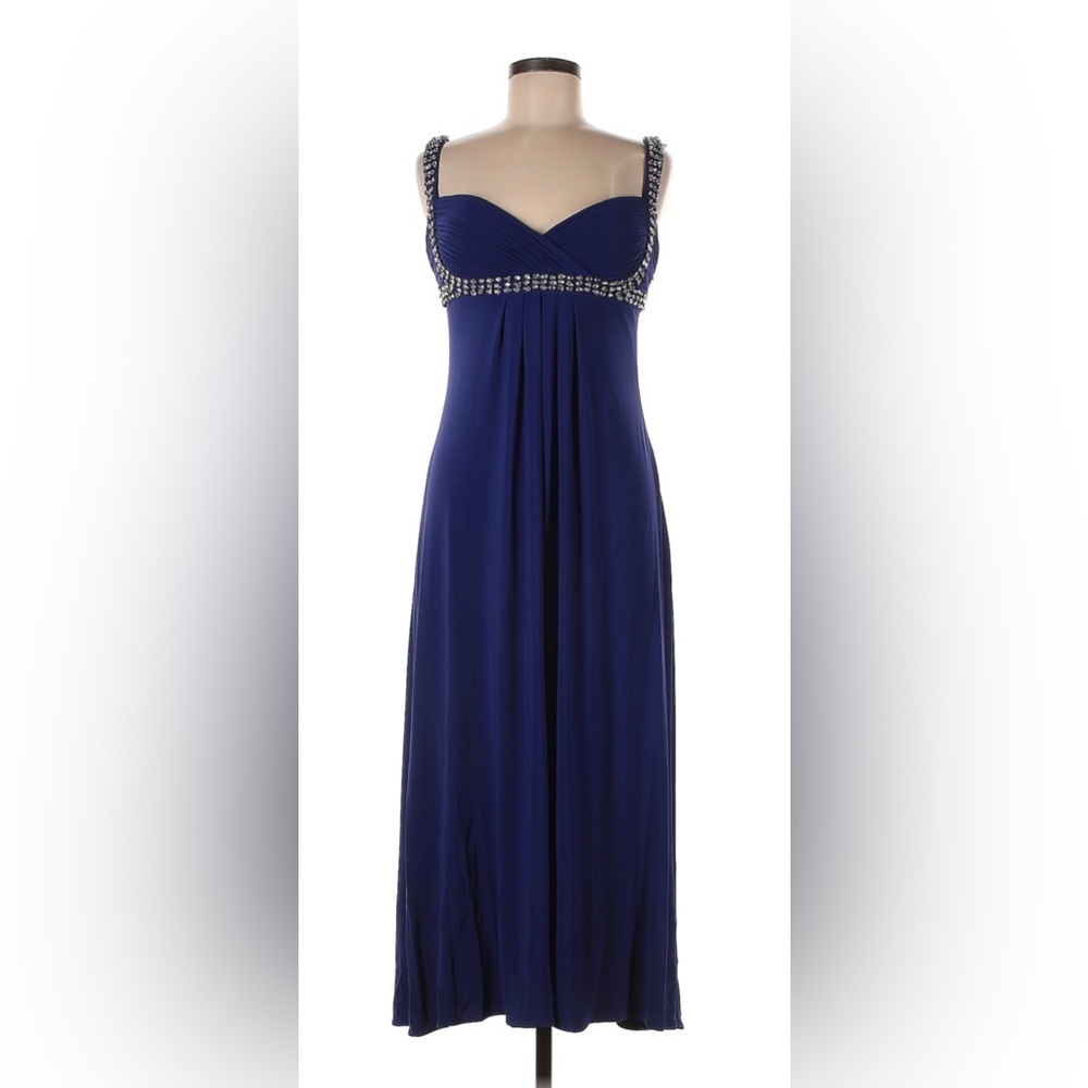 JS Boutique: Royal blue evening gown with rhinestone trim; size 8 - Picture 1 of 11